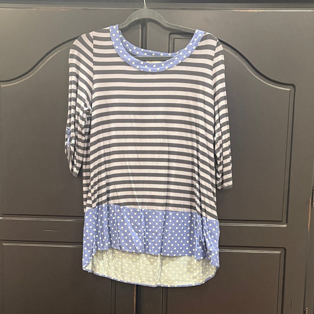 Matilda Jane Blue and Black Striped Polka Dot Long Sleeve Top
